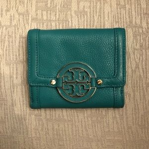 Tory Burch trifold, turquoise wallet